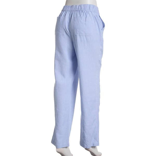 Womens Per Se Stripe Linen Beach Casual Pants-Blue