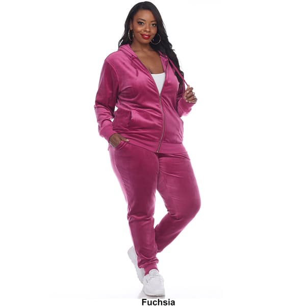 Plus Size White Mark Two Piece Velour Tracksuit Set