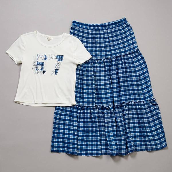 Girls (7-16) No Comment Patchwork 67 Tee w/ Plaid Maxi Skirt - image 