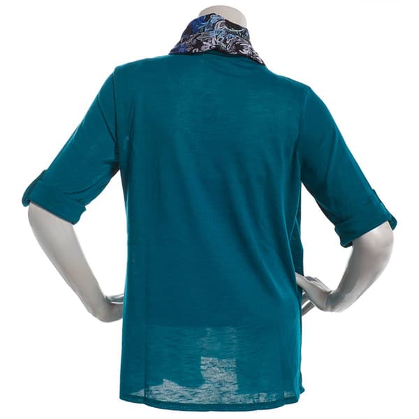 Petite Notations 3/4 Roll Tab Sleeve Three In One Hacci Blouse