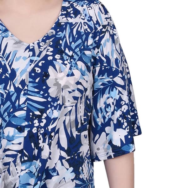 Womens NY Collection Elbow Sleeve Tie Front Crepe Leaf Blouse