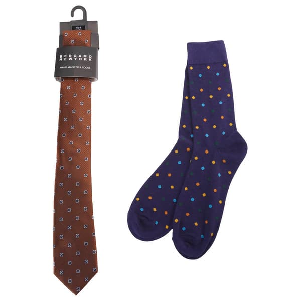 Mens Bergamo Tie/Sock Set - Navy/Rust - image 