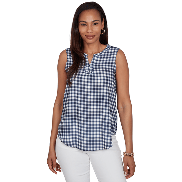 Womens Emaline Sapphire Serenade II Sleeveless Gingham Blouse - image 