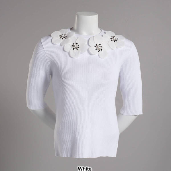 Womens Nanette Lepore 3/4 Dimensional Flower Sweater
