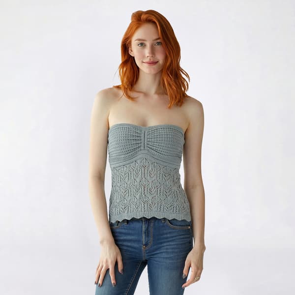 Juniors Pink Rose Pointelle Sweater Tube Top With Shirring