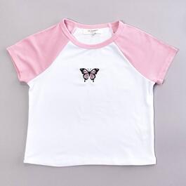 Girls &#40;7-16&#41; No Comment Embroidered Butterfly Raglan Tee