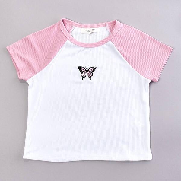 Girls &#40;7-16&#41; No Comment Embroidered Butterfly Raglan Tee - image 