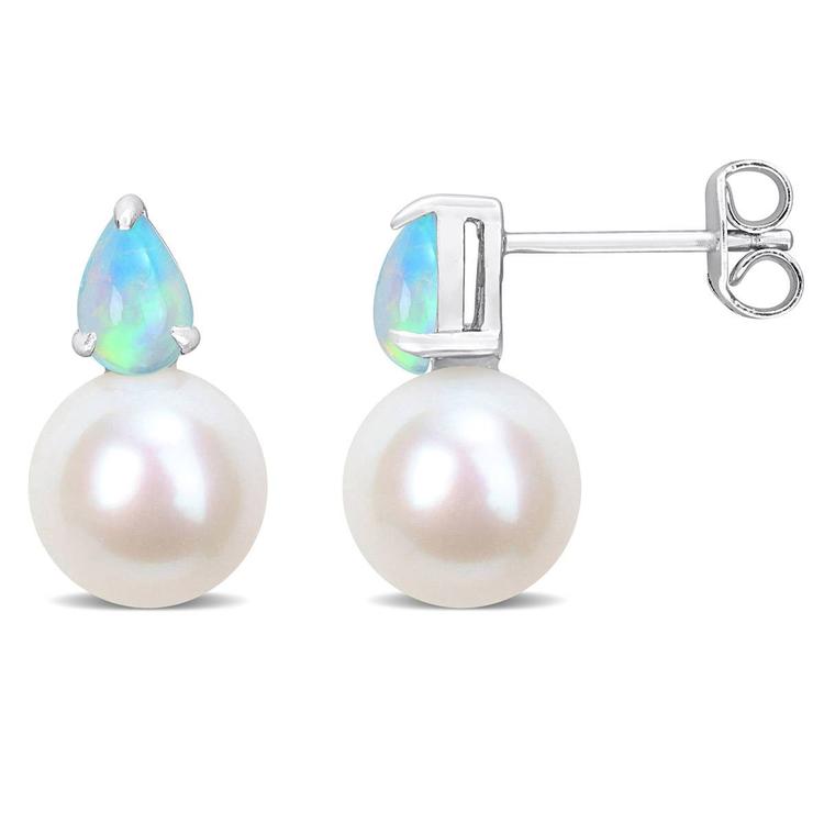 Gemstone Classics(tm) Freshwater Pearl & Ethiopian Opal Earrings