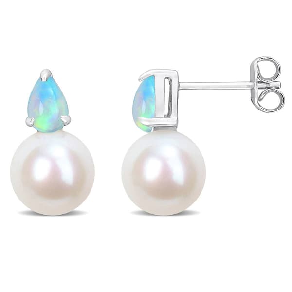 Gemstone Classics(tm) Freshwater Pearl & Ethiopian Opal Earrings