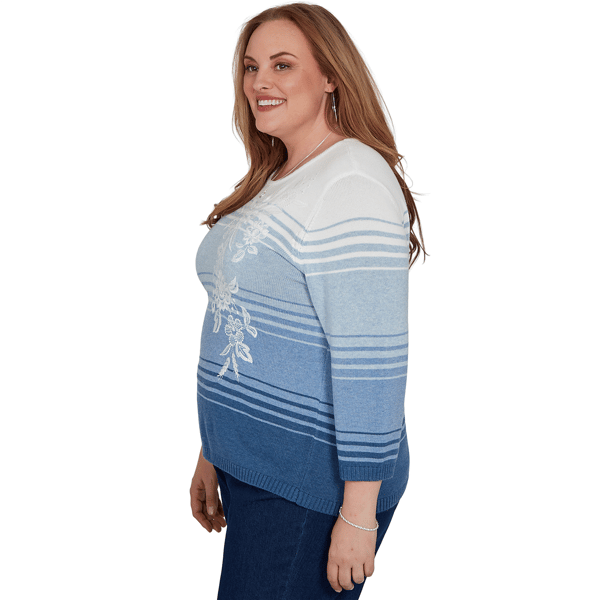 Plus Size Alfred Dunner Tuscany Ombre Stripe Floral Sweater