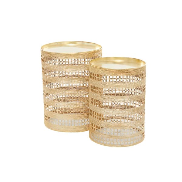 9th & Pike® Gold Metal Transitional Cylinder Drum Table-Set of 2