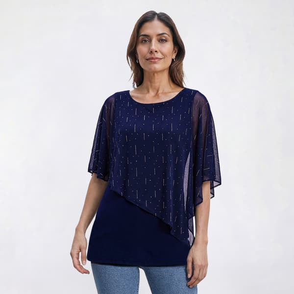 Petite MSK Metallic Solid Studded Accent Capelet Blouse - image 