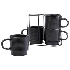 Azzure Set of 4 Stackable Grid Texture Coffee Mugs