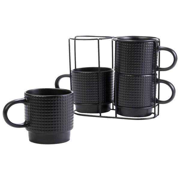 Azzure Set of 4 Stackable Grid Texture Coffee Mugs - image 