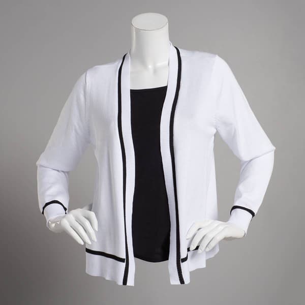 Womens 89th & Madison Long Sleeve Tipped Cardigan - image 
