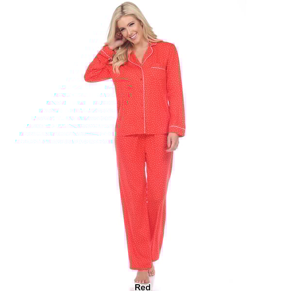 Womens White Mark Dotted Long Sleeve Pajama Set
