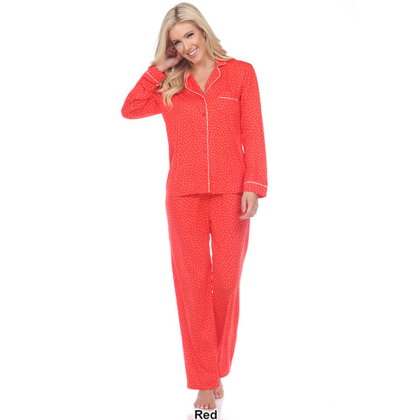 Womens White Mark Dotted Long Sleeve Pajama Set