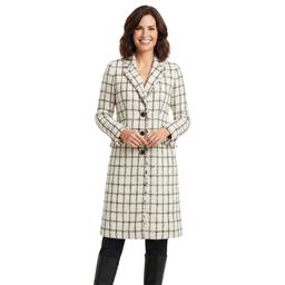Womens Kasper Long Sleeve Windowpane Plaid Fringe Collar Jacket