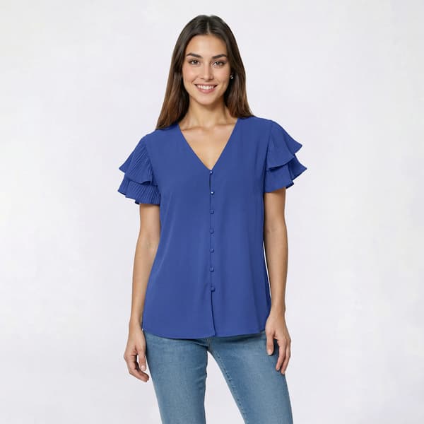 Womens Adrianna Papell Pleated Flutter Sleeve V Neck Blouse - image 