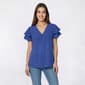 Womens Adrianna Papell Pleated Flutter Sleeve V Neck Blouse - image 1