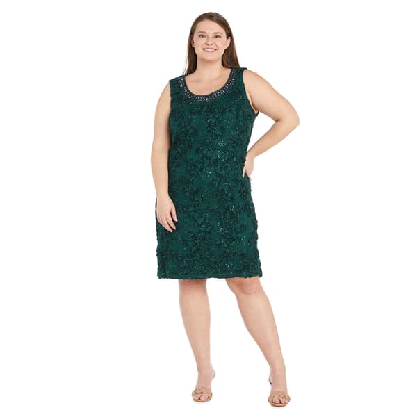 Plus Size R&M Richards 2pc. Long Sleeve Beaded Neck Jacket Dress