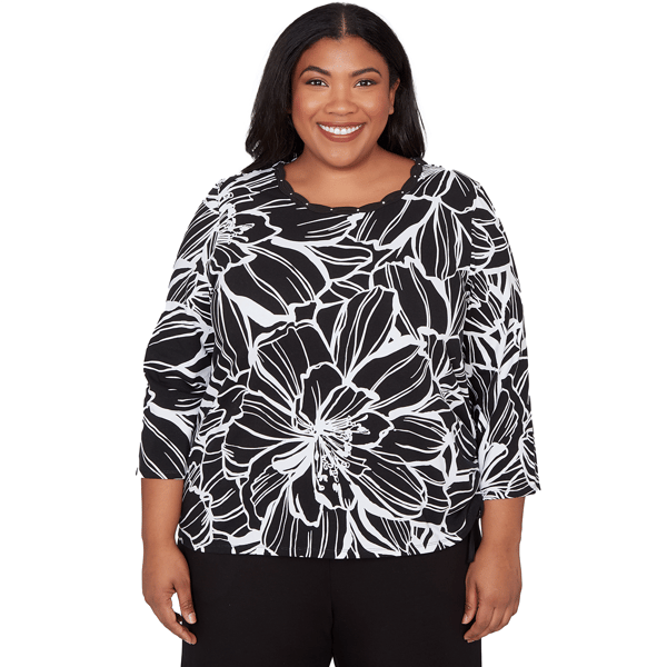 Plus Size Alfred Dunner Classics Floral Linework Side Tie Blouse