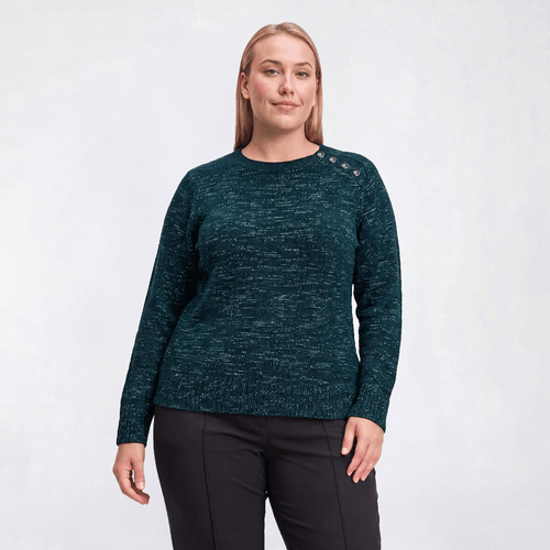 Plus Size Napa Valley Long Sleeve Solid Button Shoulder Sweater