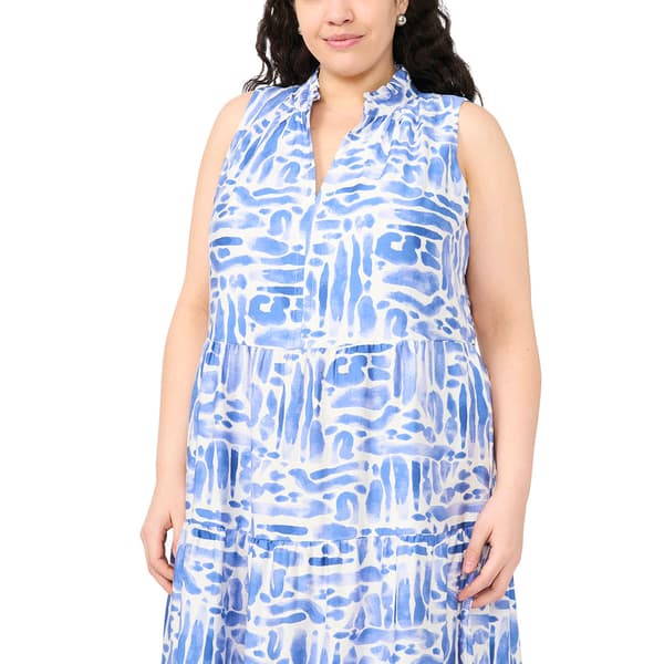 Plus Size MSK Sleeveless Abstract Split Neck Tier Midi Dress