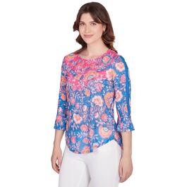 Petite Ruby Rd. Bright Blooms Chevron Floral Blouse