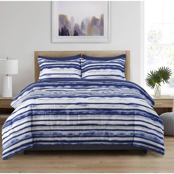 Spirit Linen Home&#40;tm&#41; 8pc Bed-in-a-Bag Blue Stripe Comforter Set - image 