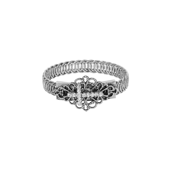 Symbols of Faith Silver-Tone Clear Stone Cross Bracelet - image 