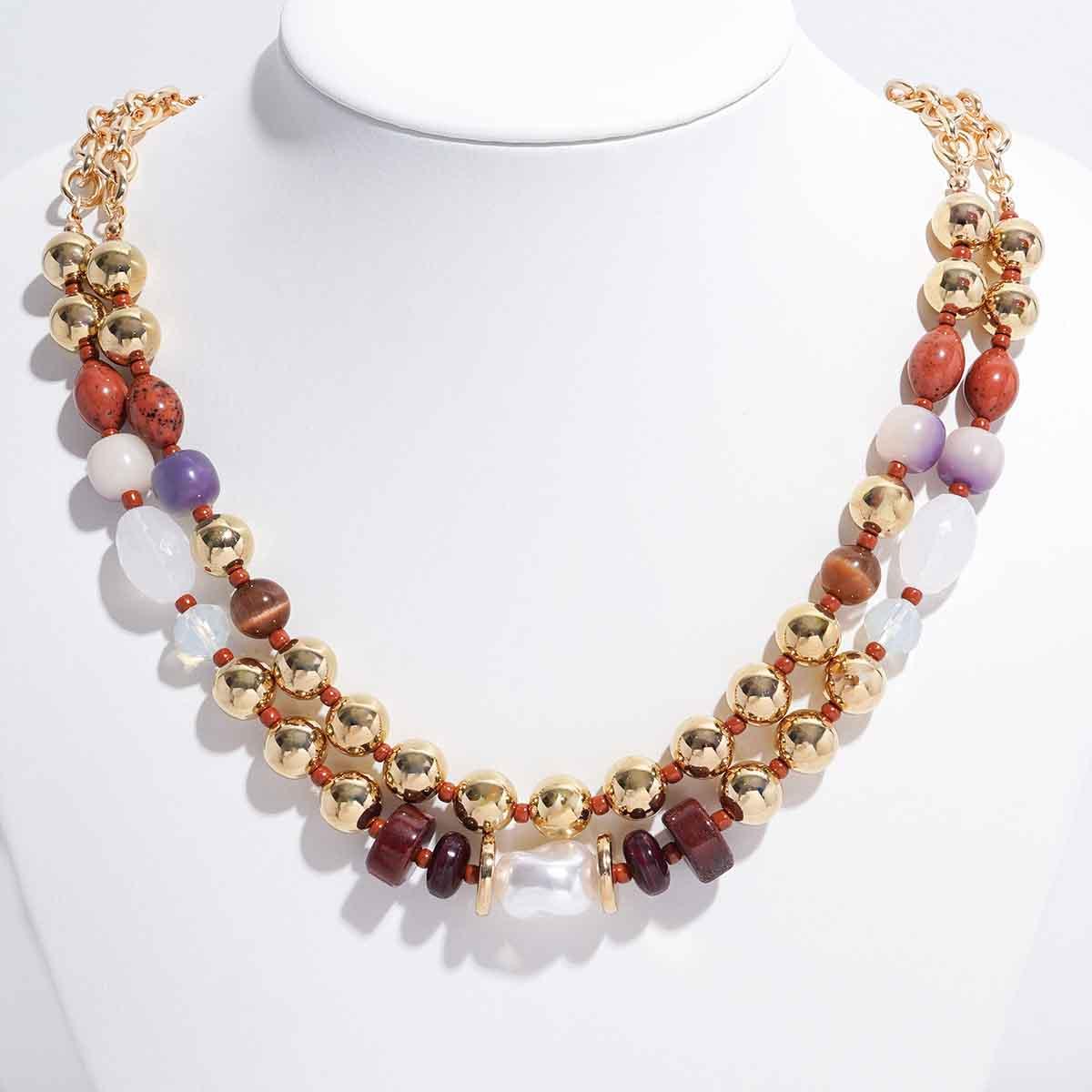 Ashley Cooper(tm) Gold-Tone Multi Color Beaded 2 Row Necklace