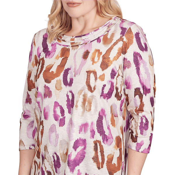 Womens Alfred Dunner Urban Legend 3/4 Sleeve Leopard Blouse