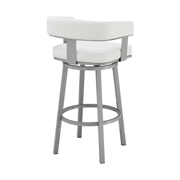 Armen Living Lorin 26in. White Faux Leather Swivel Barstool