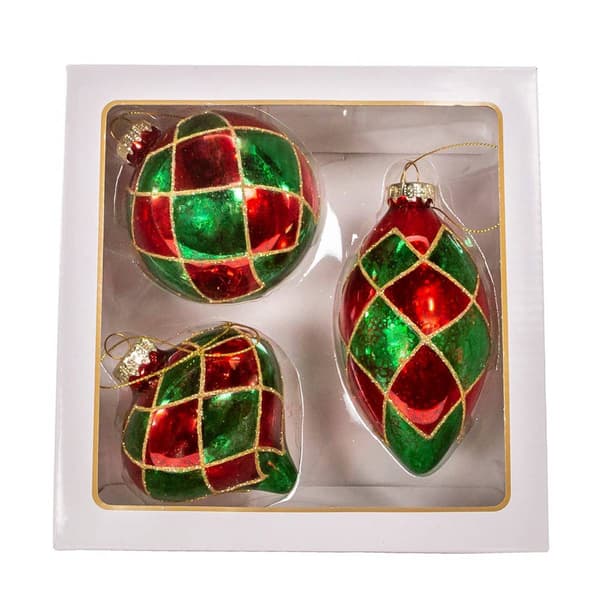 Kurt Adler 80 MM Green & Red Ball 3pc. Ornament Set