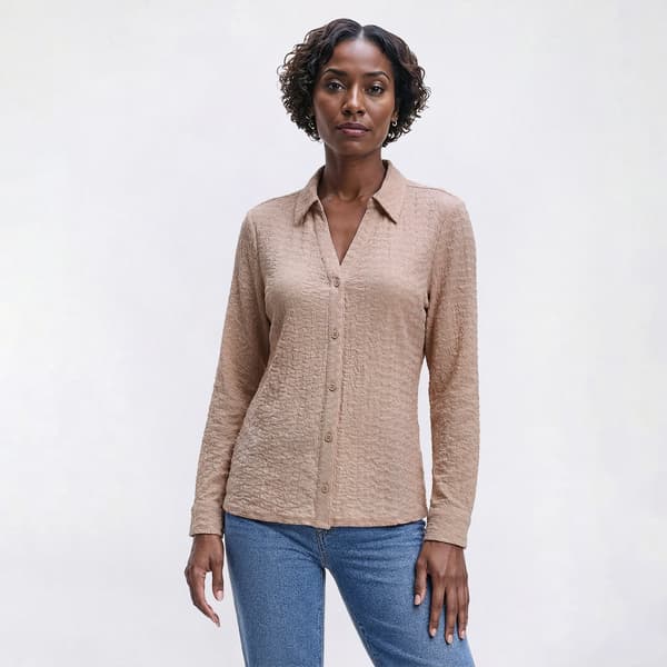 Womens Adrianna Papell Y Placket Textured Button Front Blouse - image 