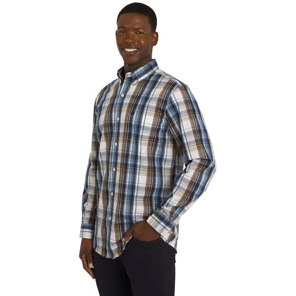 Mens Chaps Long Sleeve Plaid Stretch Button Down Shirt - Ivory