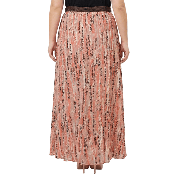 Plus Size NY Collection Peach Belt Waist Abstract Maxi Skirt