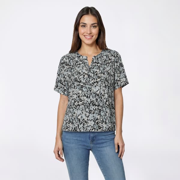 Womens Napa Valley Short Sleeve Abstract Floral Henley Blouse - image 