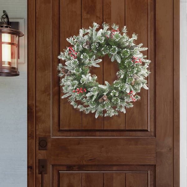 Puleo International 24in. Pre-Lit Artificial Decorated Wreath