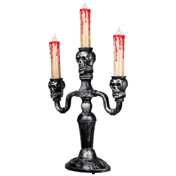 Northlight Seasonal 13.75in. Silver Skull Halloween Candelabra