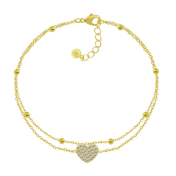 Barefootsies Gold Cubic Zirconia Heart Station Chain Anklet - image 