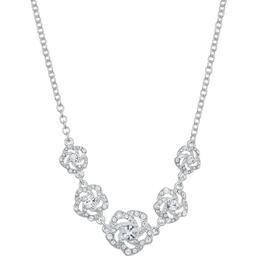 You''re Invited Silver-Tone Crystal Flower Frontal Necklace