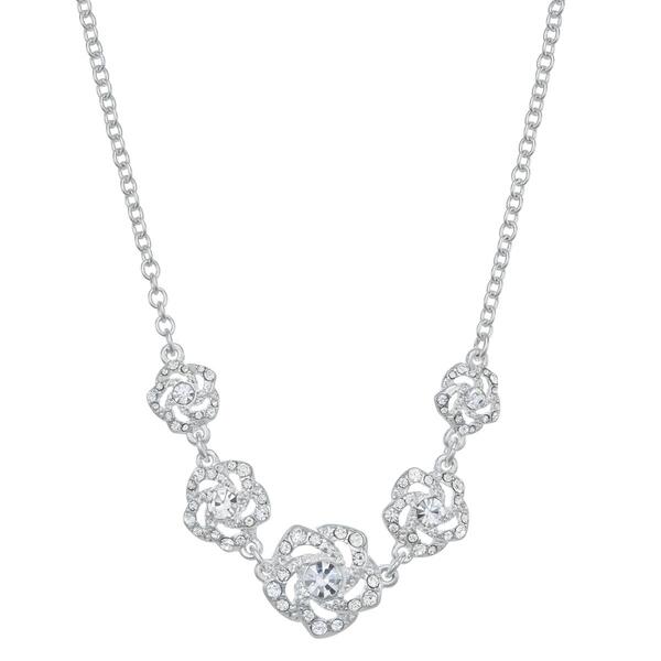 You''re Invited Silver-Tone Crystal Flower Frontal Necklace - image 