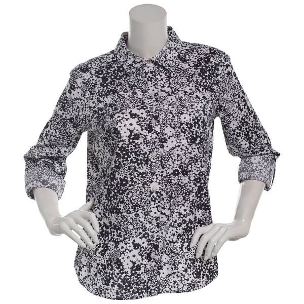 Womens Nautica 3/4 Roll Tab Sleeve Shadow Floral Button Down