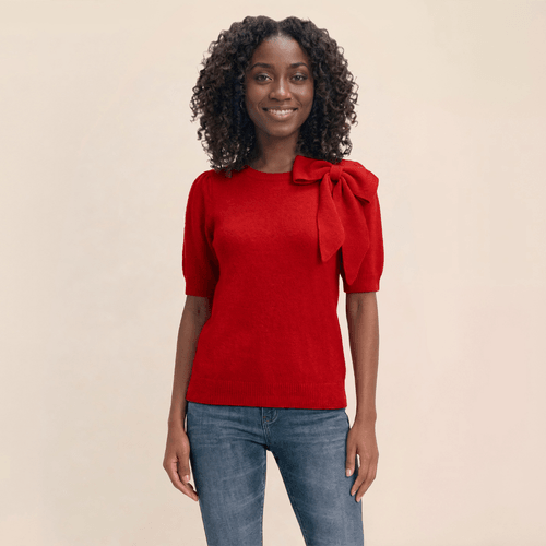 Womens Draper James Short Sleeve Bow Lurex Pullover Sweater - image 