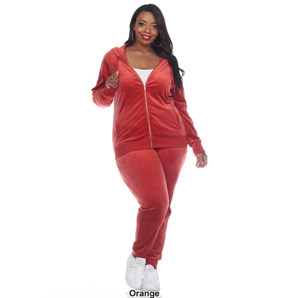 Plus Size White Mark Two Piece Velour Tracksuit Set