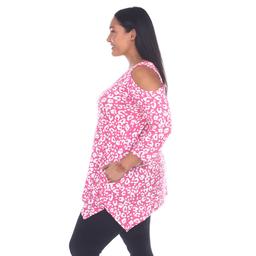 Plus Size White Mark Leopard Cold Shoulder Tunic