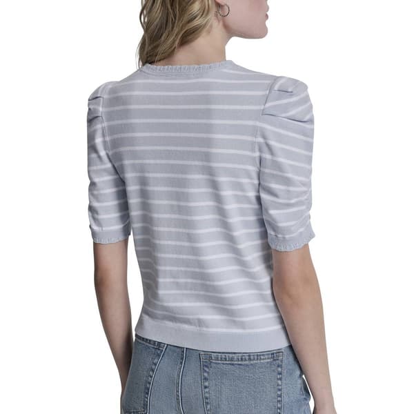 Womens DKNY Short Puff Sleeve Scallop Neck Stripe Sweater