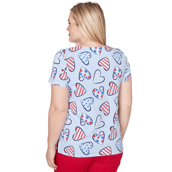 Womens Alfred Dunner Lady Liberty American Flag Hearts Blouse